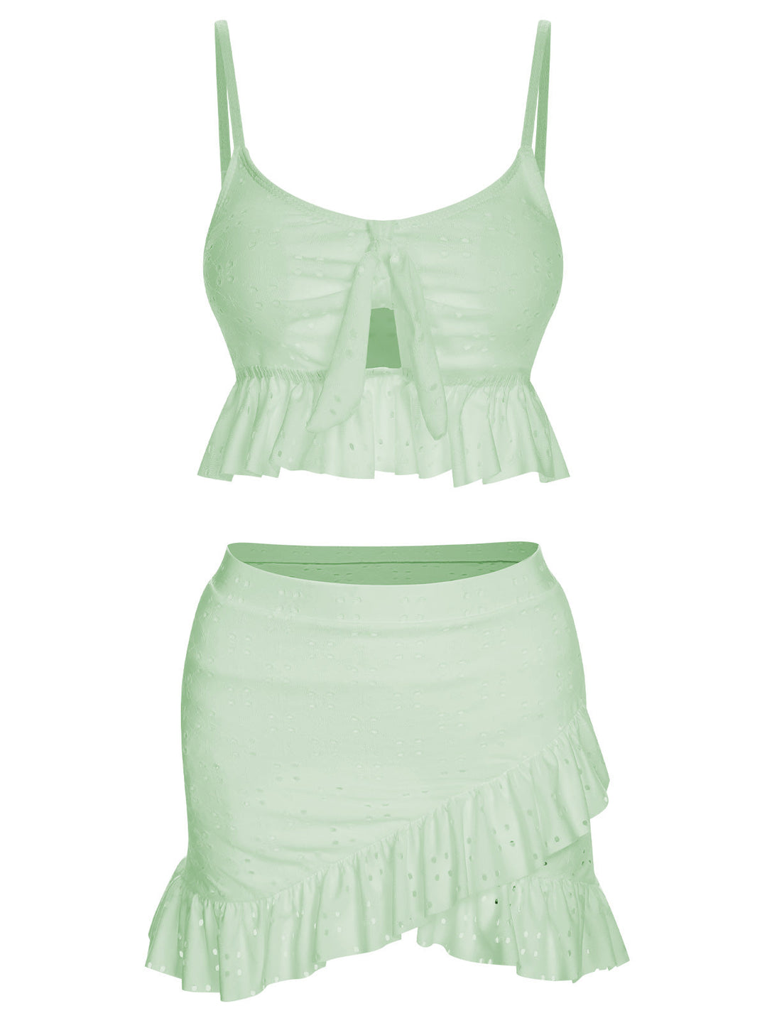 1950s Spaghetti Strap Solid Ruffles Swimsuit &amp; Cover-Up