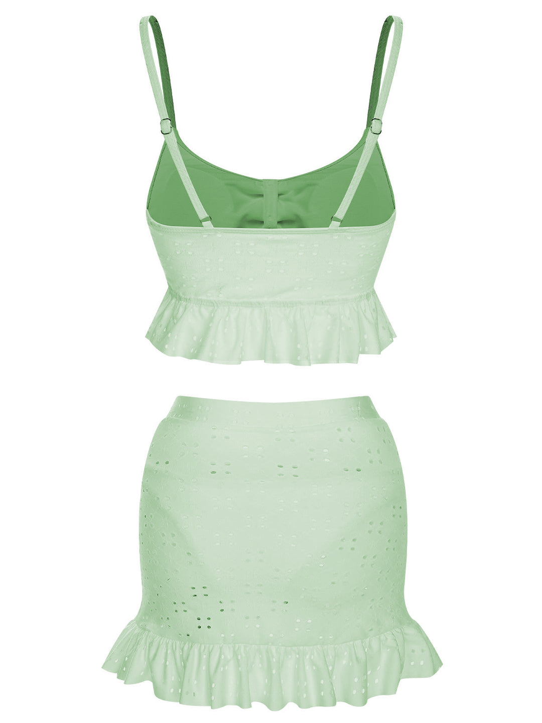1950s Spaghetti Strap Solid Ruffles Swimsuit &amp; Cover-Up