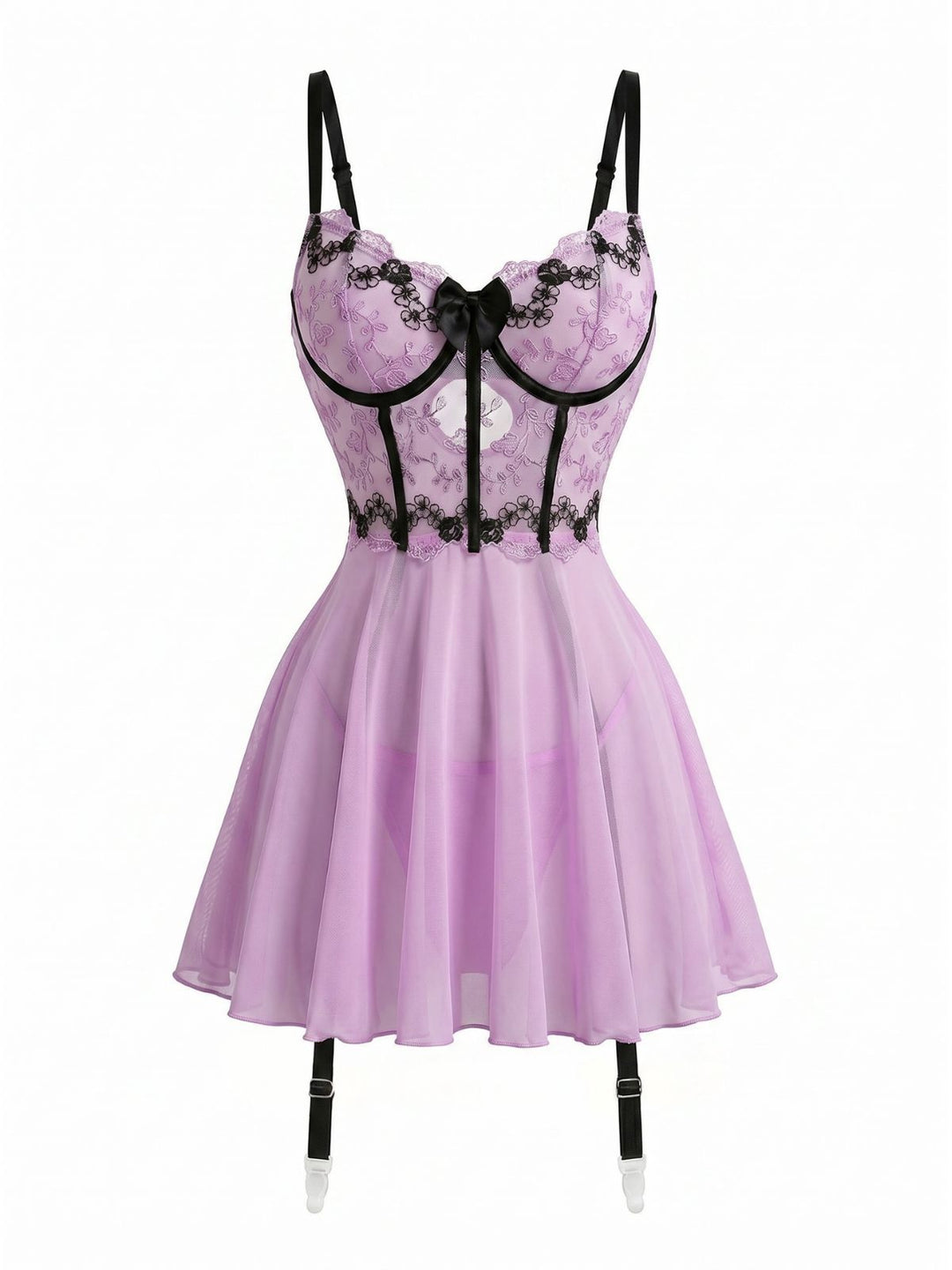 Lavender Embroidered Lace Trim Garter Bustier Lingerie, vintage tie, classic accessory - perfect for women who love vintage and retro fashion