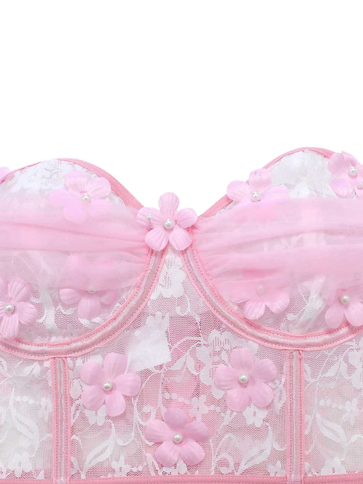 Pink Spaghetti Strap Sheer Pajama Set 6