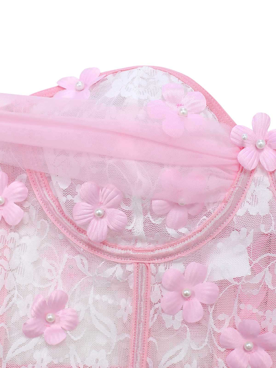 Pink Spaghetti Strap Sheer Pajama Set 7