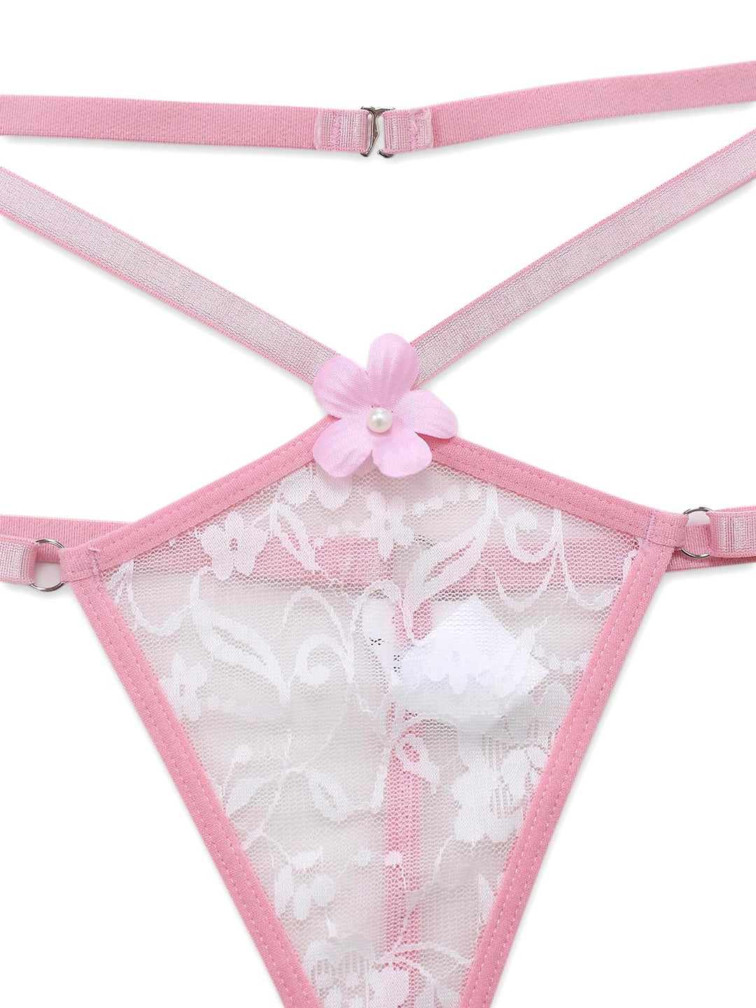 Pink Spaghetti Strap Sheer Pajama Set 8