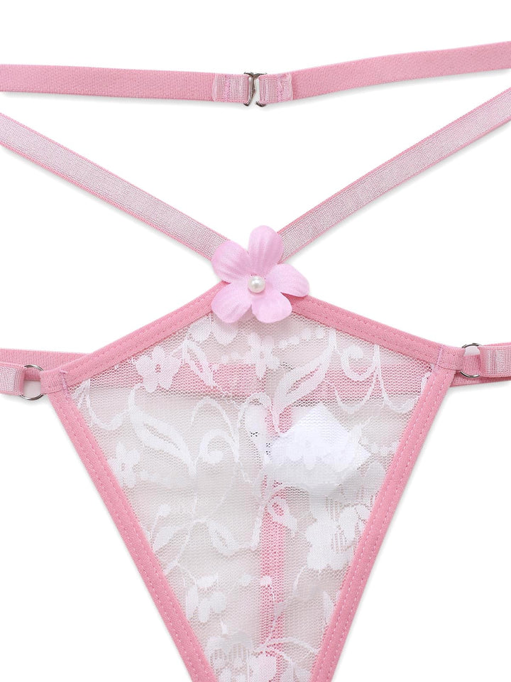 Pink Spaghetti Strap Sheer Pajama Set 8