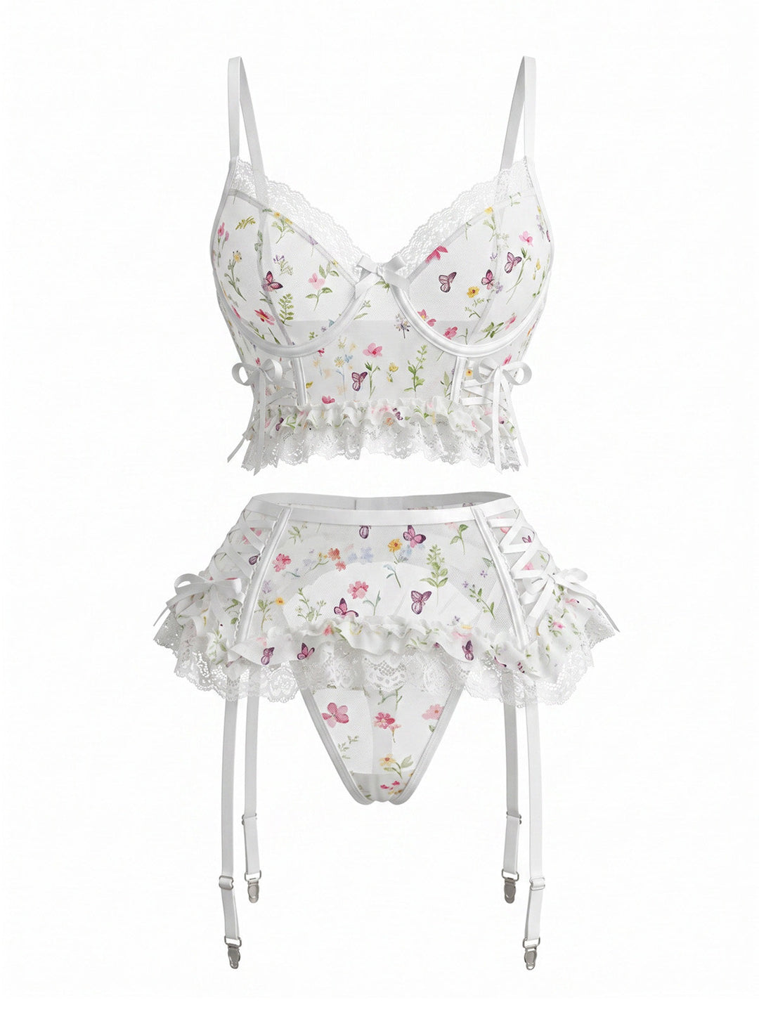 White Floral Lace Ruffle Two Piece Set 2