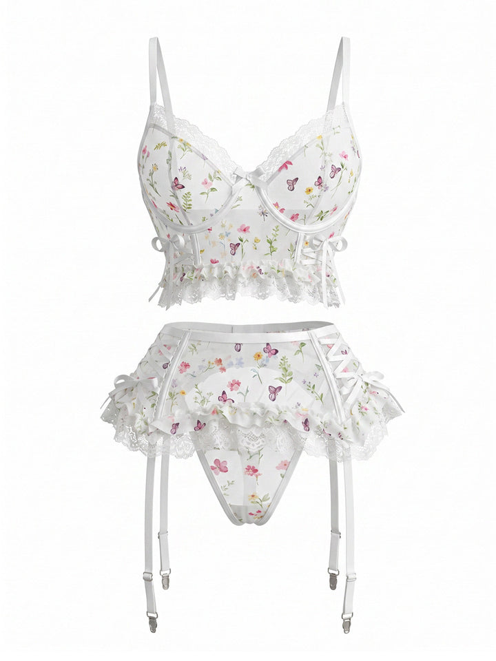 White Floral Lace Ruffle Two Piece Set 2