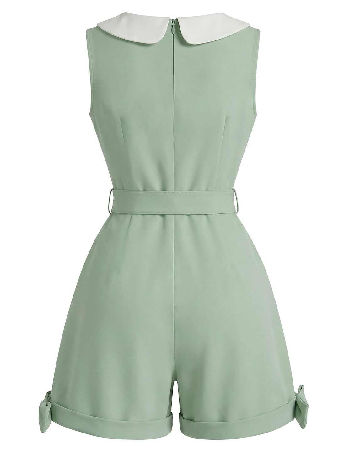 [Pre-Sale] Sage Green 1950s Bow Peter Pan Collar Belted Romper, vintage romper, retro jumpsuit - perfect for women who love vintage and retro fashion