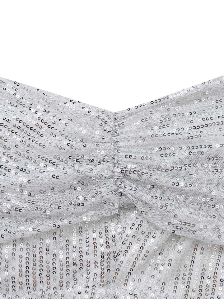 Silver 1920s Sequin One-Shoulder Side-Slit Dress - vintage dress, retro fashion, Gatsby party