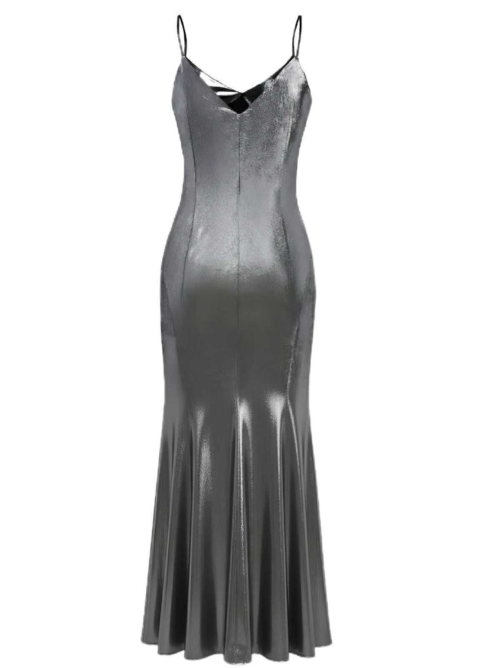 Silver 1930s Spaghetti Strap Mermaid Dress - vintage dress, retro fashion