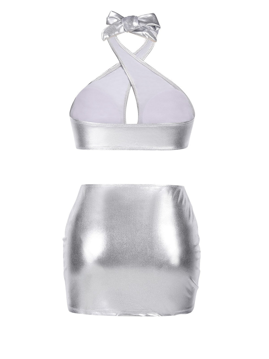 Silver 1960s Laser Drawstring Cross Halter Swimsuit, vintage swimsuit, pin-up swimwear - perfect for women who love vintage and retro fashion