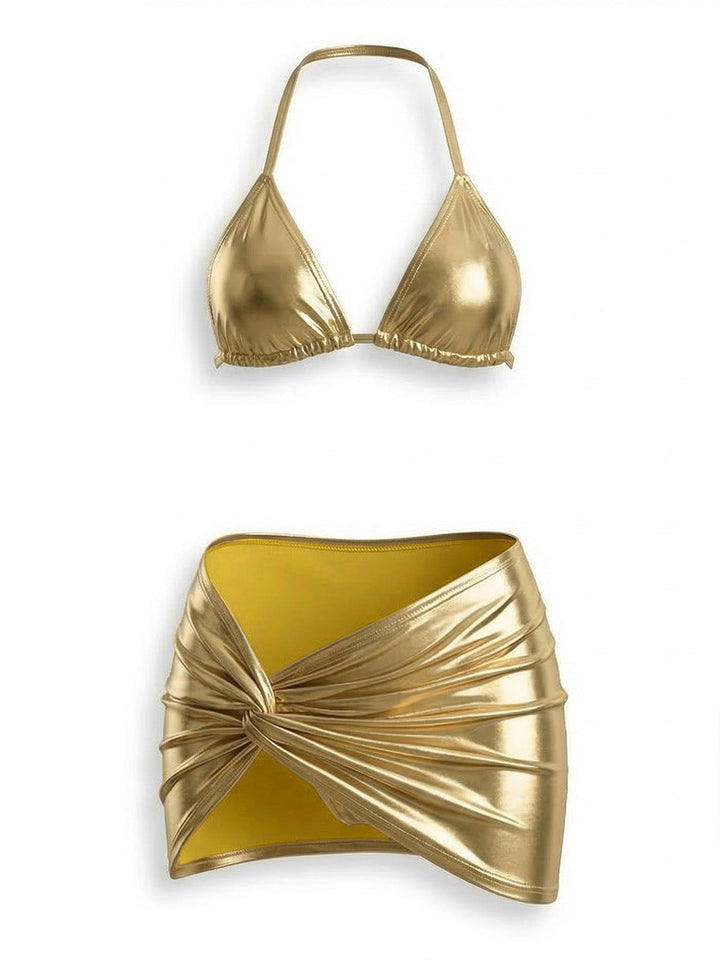 Silver Metallic Bikini Set 3PCS, vintage swimsuit, swimwear - perfect for women who love vintage and retro fashion