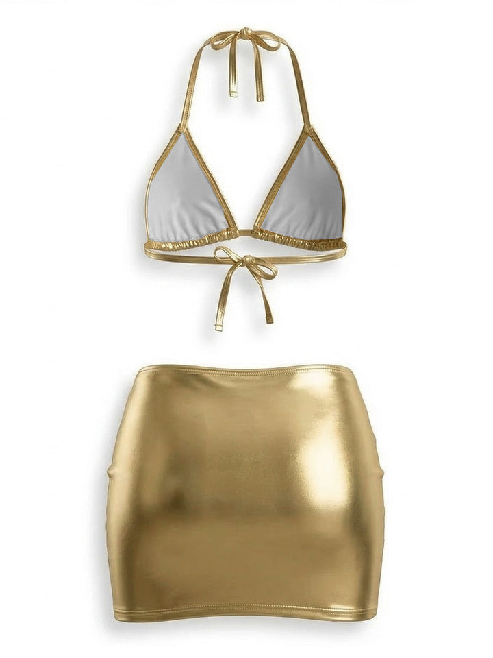 Silver Metallic Bikini Set 3PCS, vintage swimsuit, swimwear - perfect for women who love vintage and retro fashion