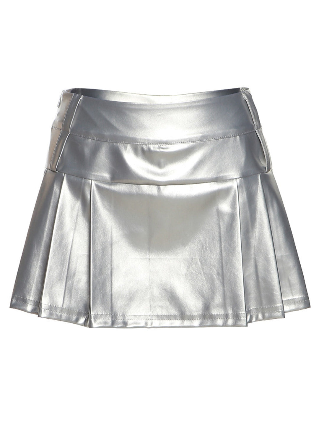 She sways in this Silver 1980s Steampunk Solid Pleated Skirt and it&