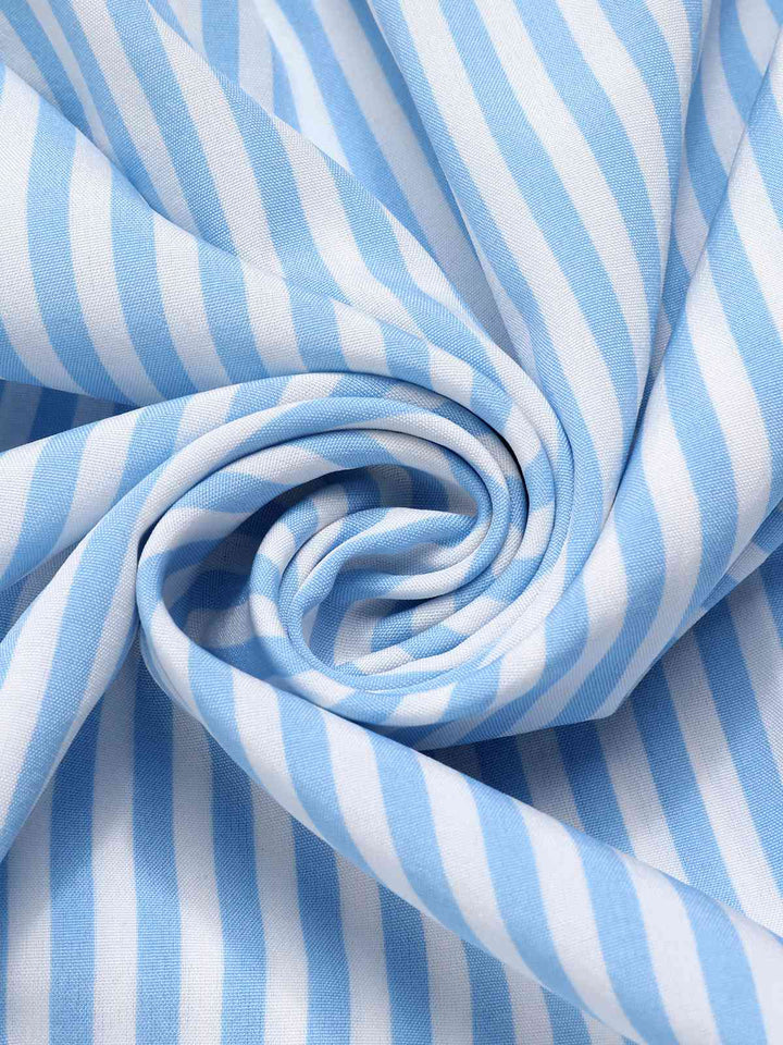 Sky Blue 1940s Stripes Stand Collar Dress, vintage dress, retro fashion - perfect for women who love vintage and retro fashion