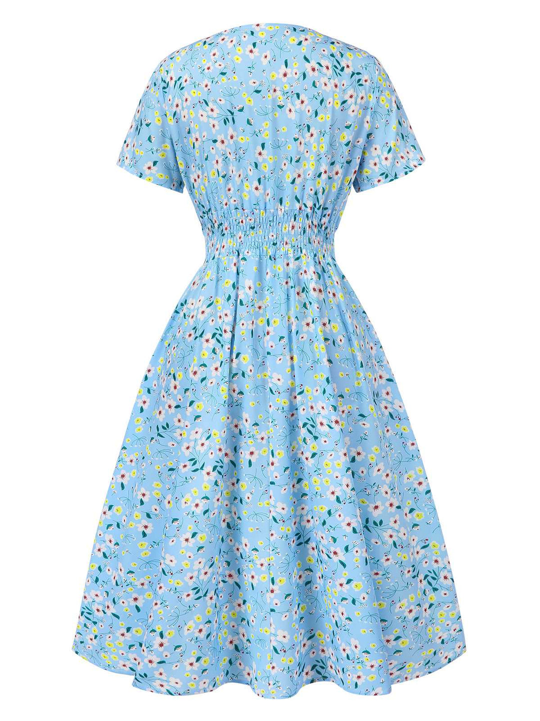 Sky Blue 1950s Floral V-Neck A-line Dress, vintage dress, retro fashion, rockabilly, pin-up fashion - perfect for women who love vintage and retro fashion