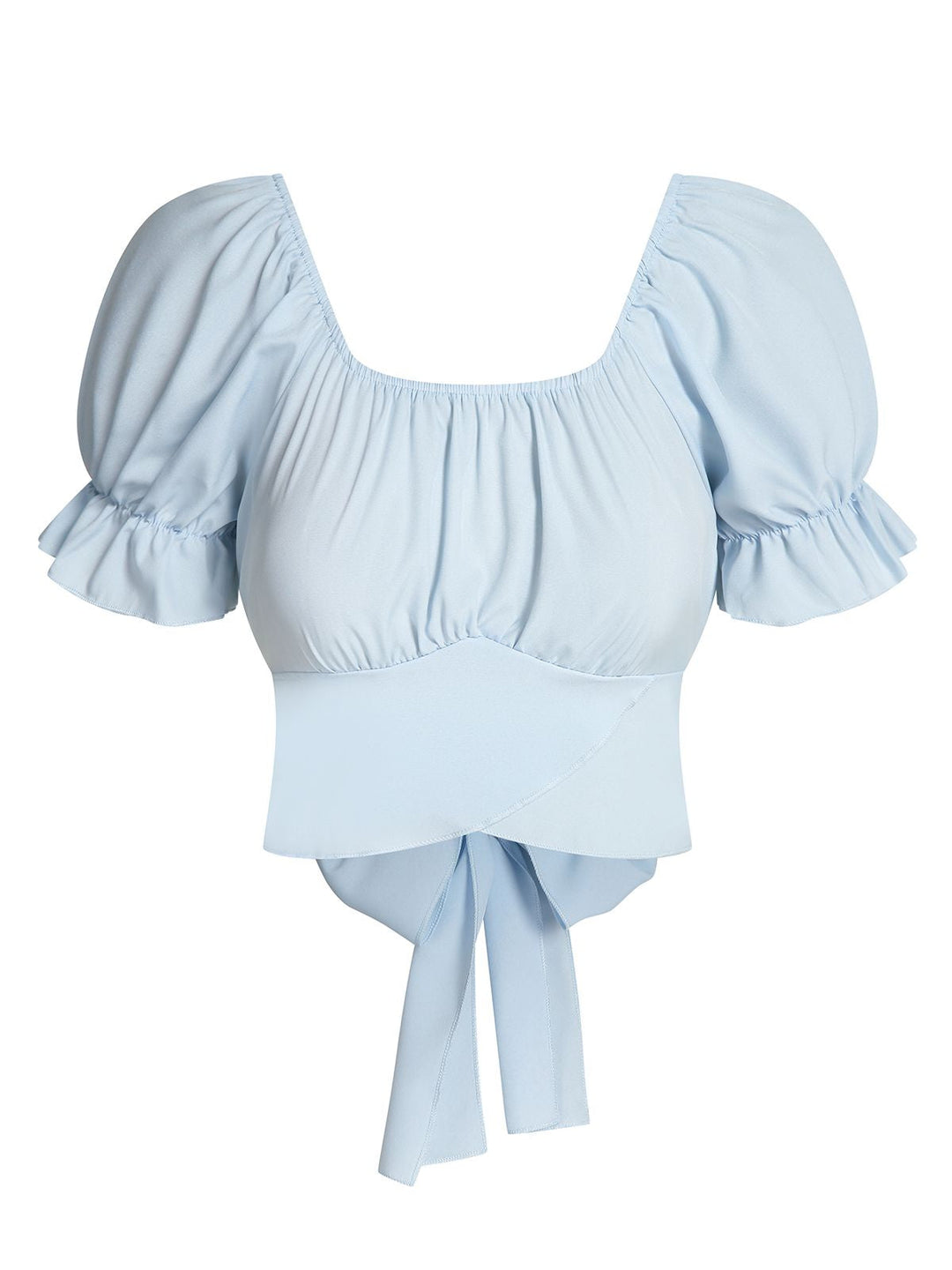Sky Blue 1950s Solid Puff Sleeves Tops - vintage fashion, retro style