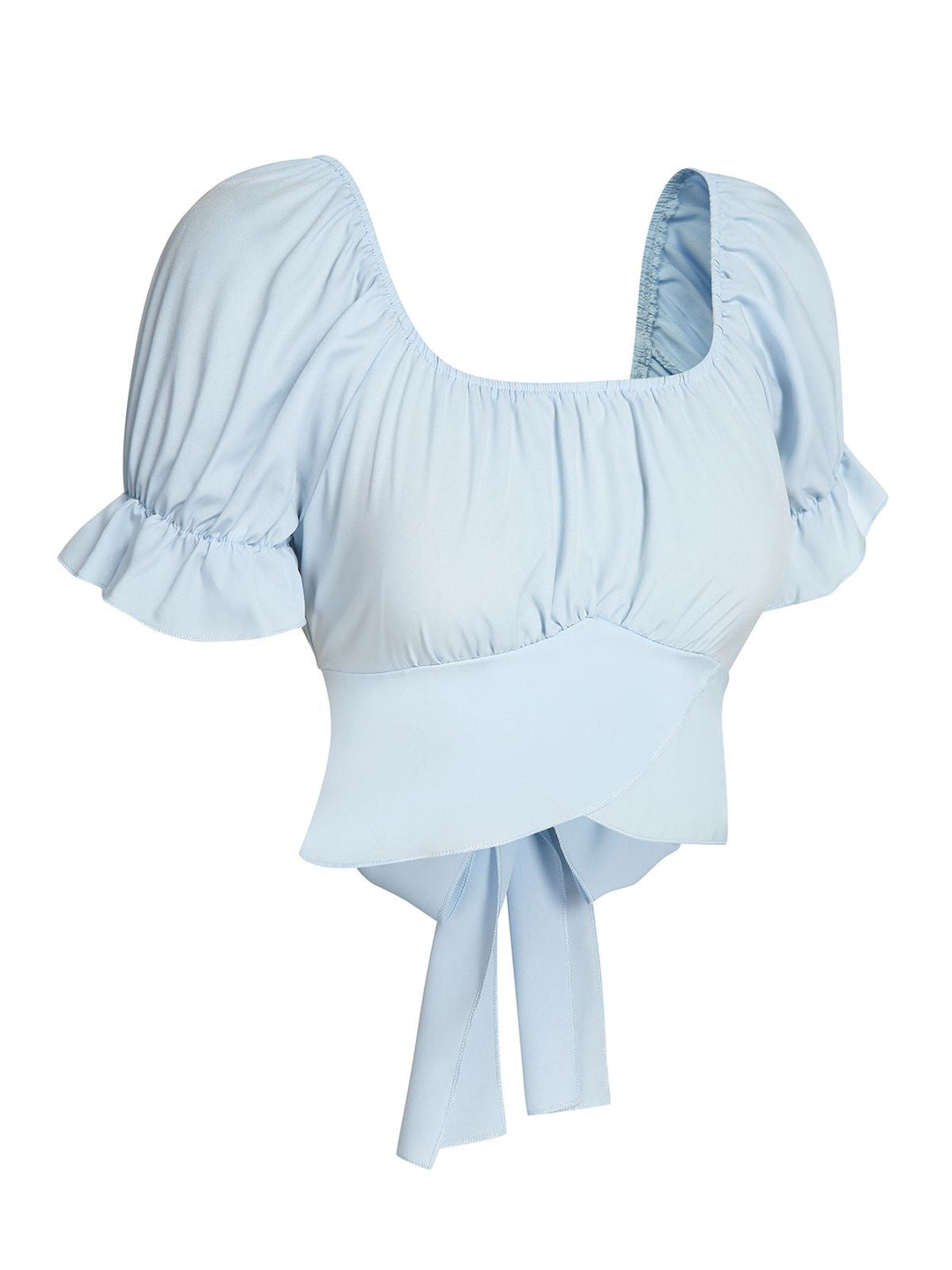 Sky Blue 1950s Solid Puff Sleeves Tops - vintage fashion, retro style