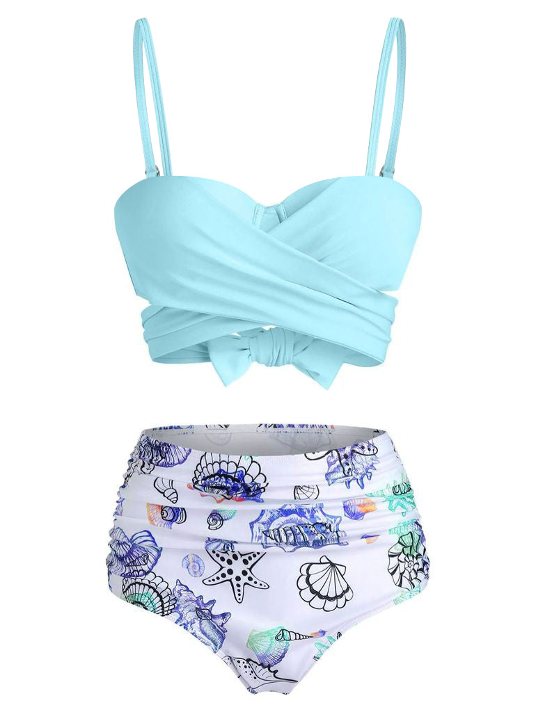 Sky Blue 1950s Straps Criss Cross Bikini Set - vintage fashion, retro style