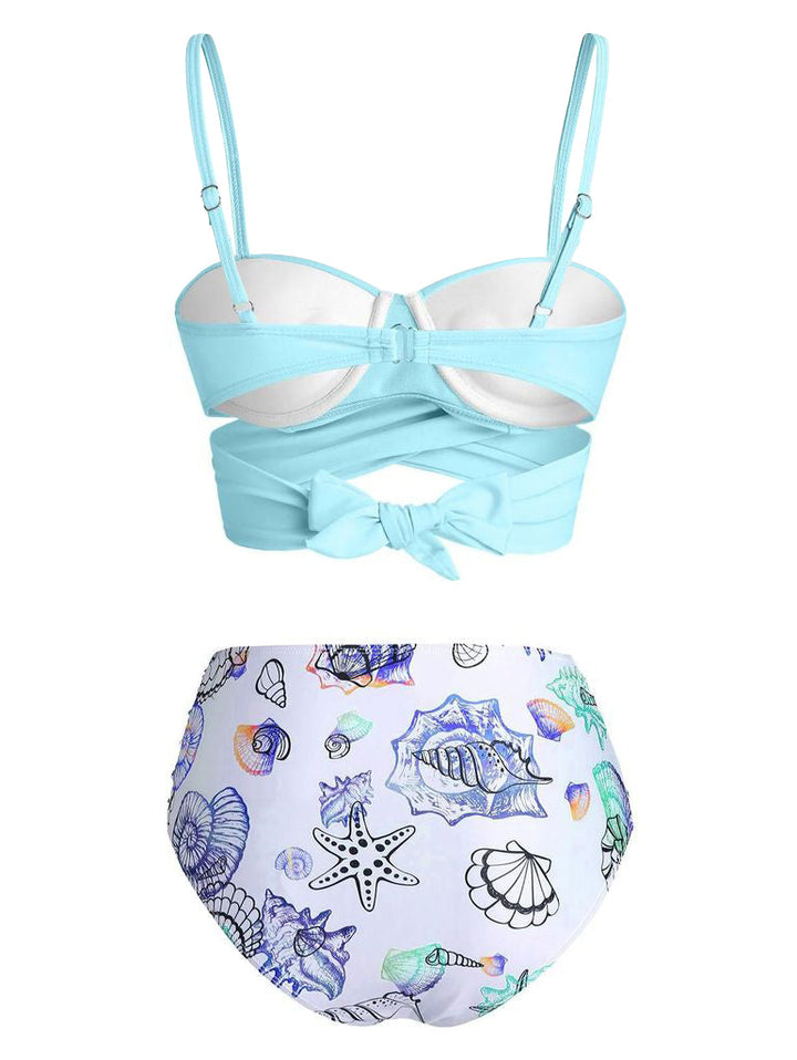 Sky Blue 1950s Straps Criss Cross Bikini Set - vintage fashion, retro style