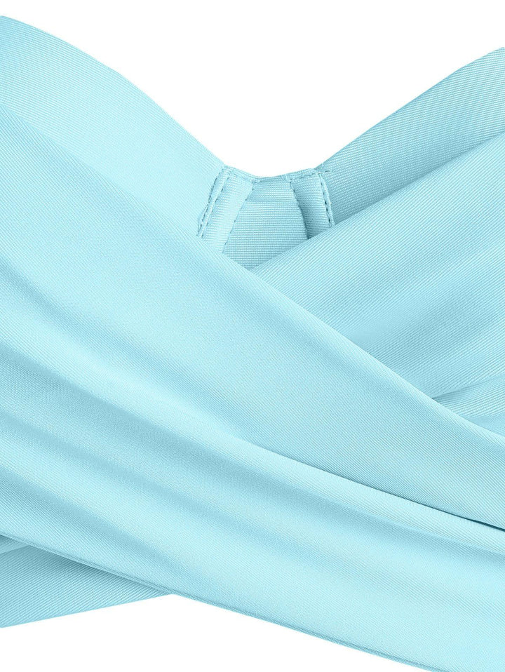 Sky Blue 1950s Straps Criss Cross Bikini Set - vintage fashion, retro style