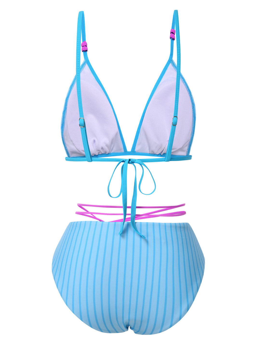 Sky Blue 1960s Striped Lace-Up Bow Bikini Set, vintage swimsuit, pin-up swimwear - perfect for women who love vintage and retro fashion