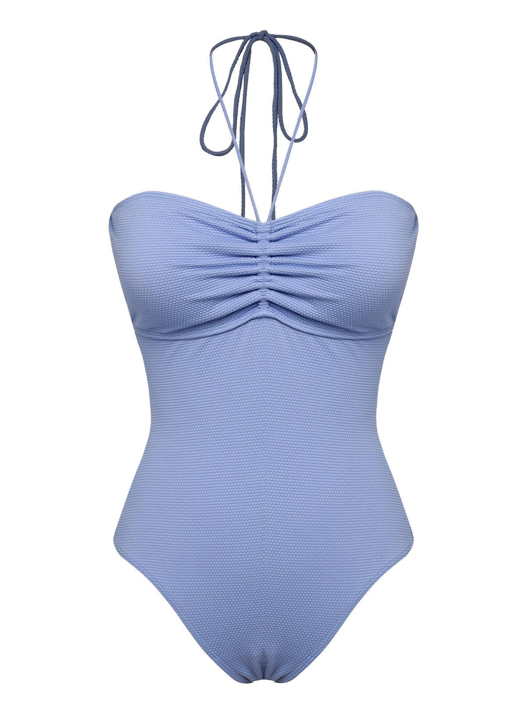Sky Blue 1970s Solid Drawstring Bandeau Swimsuit, vintage swimsuit, pin-up swimwear - perfect for women who love vintage and retro fashion