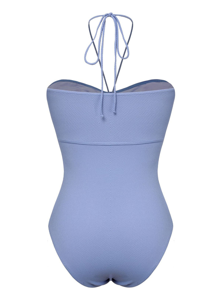 Sky Blue 1970s Solid Drawstring Bandeau Swimsuit, vintage swimsuit, pin-up swimwear - perfect for women who love vintage and retro fashion
