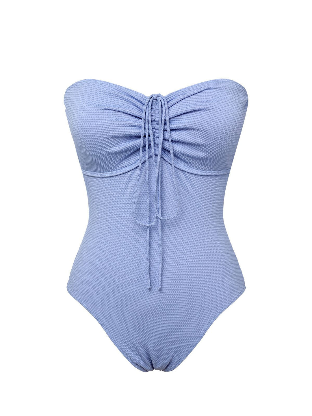 Sky Blue 1970s Solid Drawstring Bandeau Swimsuit, vintage swimsuit, pin-up swimwear - perfect for women who love vintage and retro fashion
