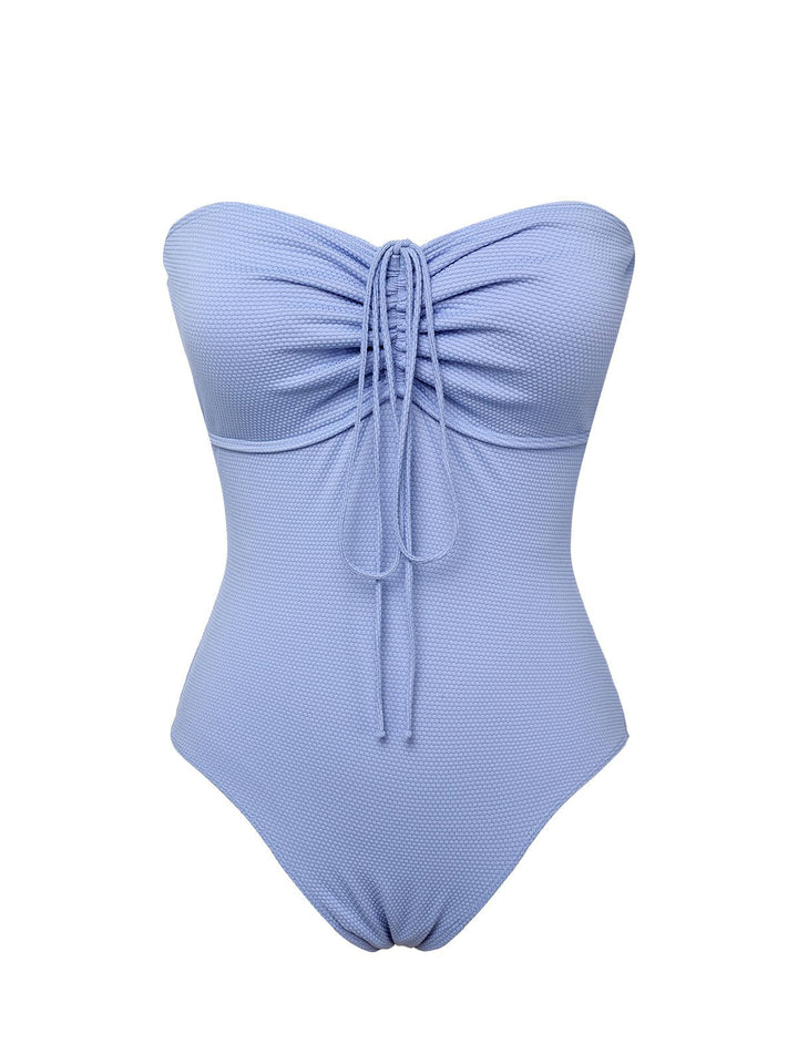 Sky Blue 1970s Solid Drawstring Bandeau Swimsuit, vintage swimsuit, pin-up swimwear - perfect for women who love vintage and retro fashion