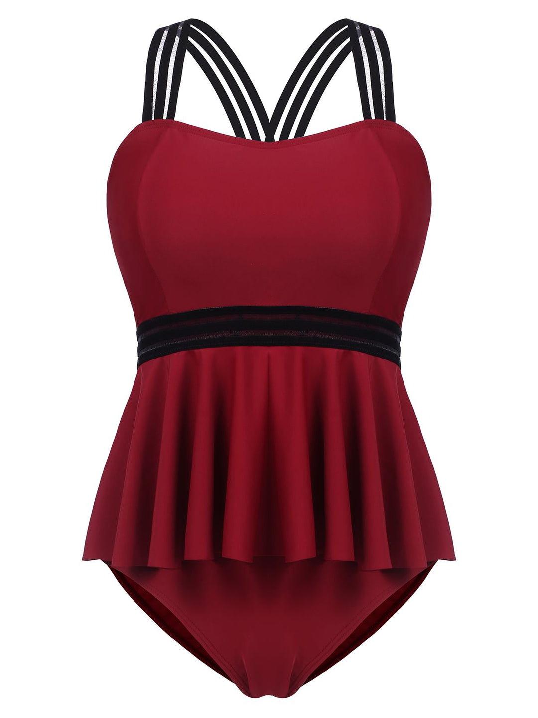 Solid Ruffle Criss Cross Tankini, classic vintage style elegant retro fashion - Image 13