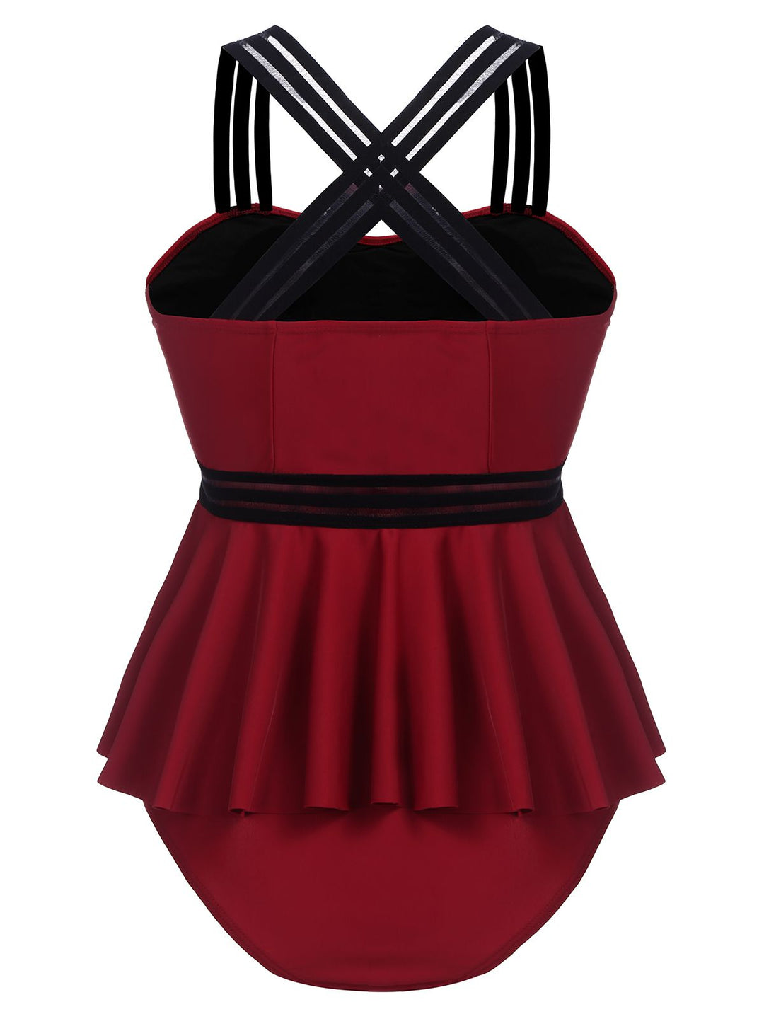 Solid Ruffle Criss Cross Tankini, classic vintage style elegant retro fashion - Image 15