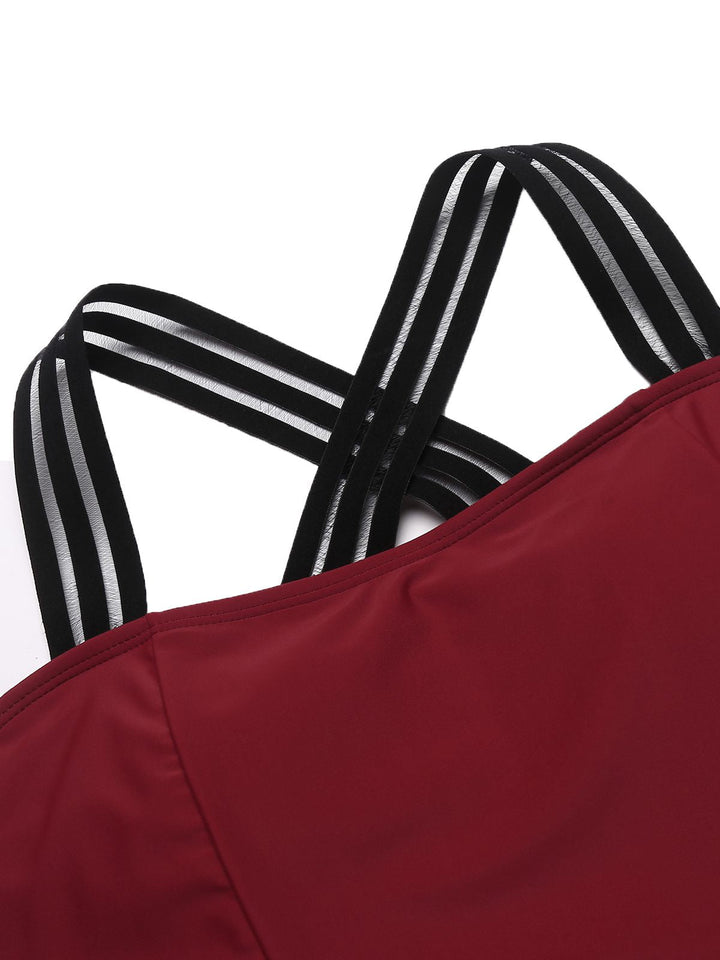 Solid Ruffle Criss Cross Tankini, classic vintage style elegant retro fashion - Image 18