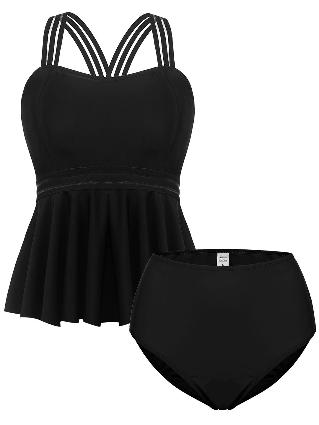 Solid Ruffle Criss Cross Tankini, classic vintage style elegant retro fashion - Image 2