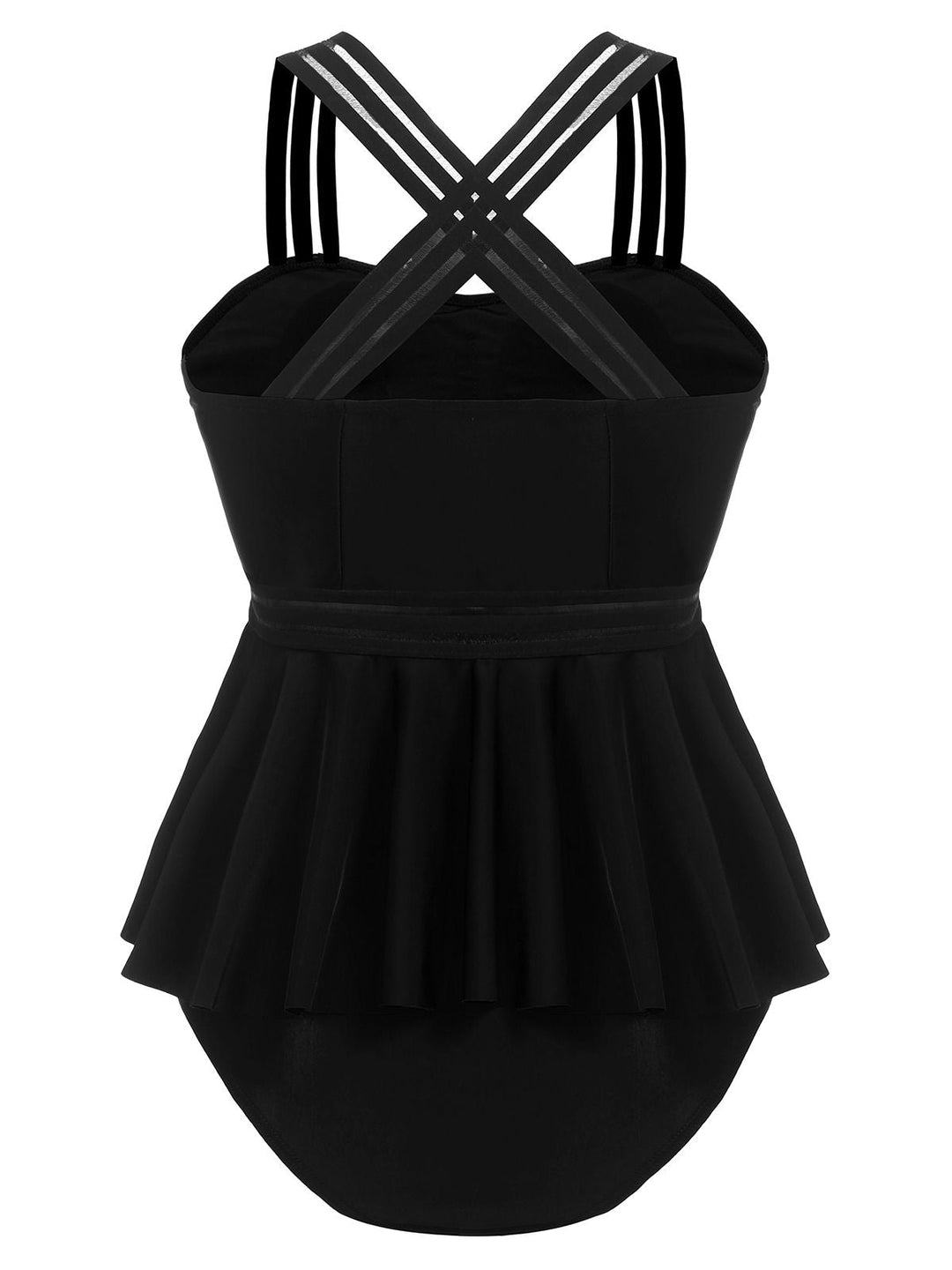 Solid Ruffle Criss Cross Tankini, classic vintage style elegant retro fashion - Image 3