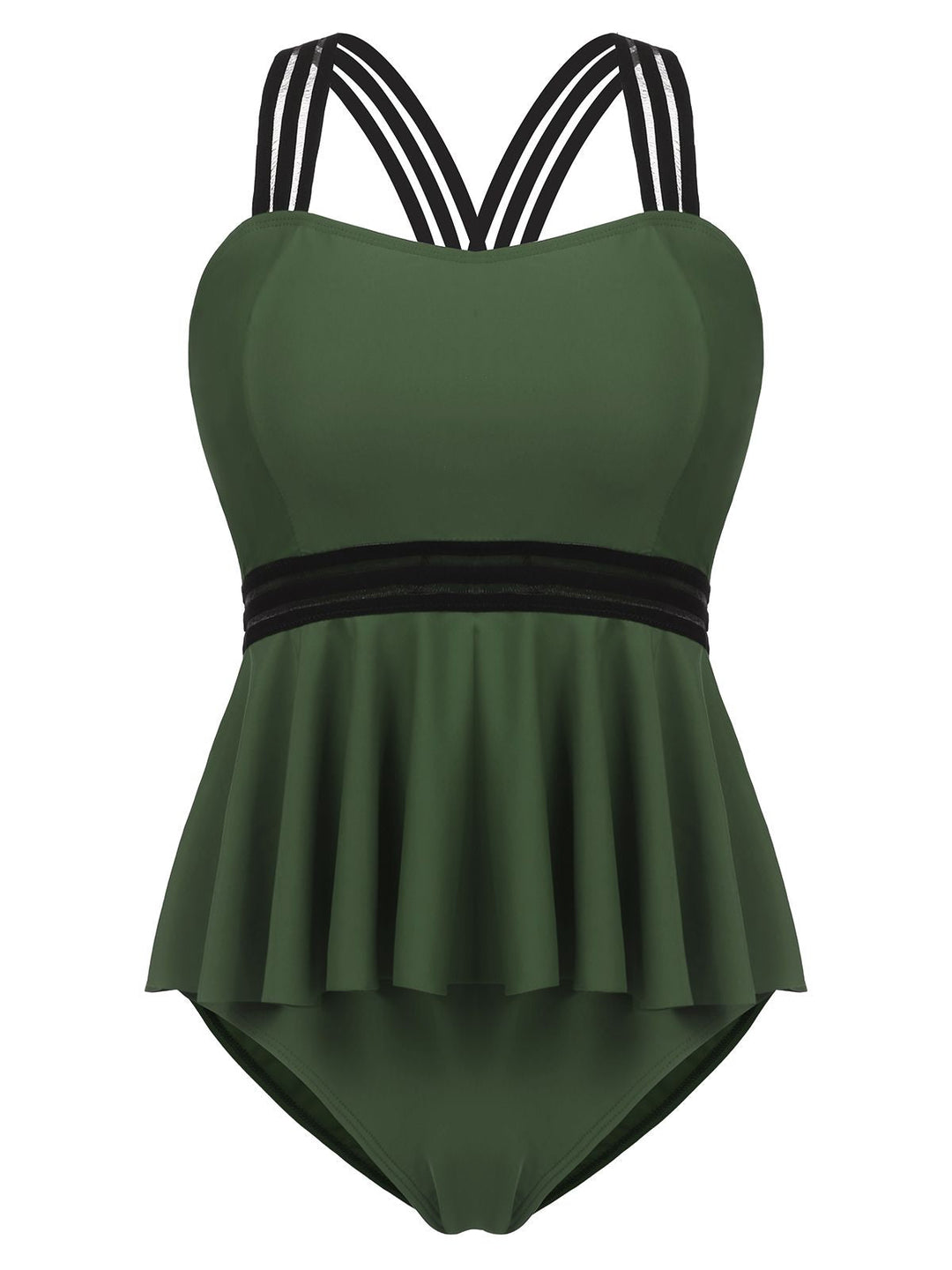 Solid Ruffle Criss Cross Tankini, classic vintage style elegant retro fashion - Image 7
