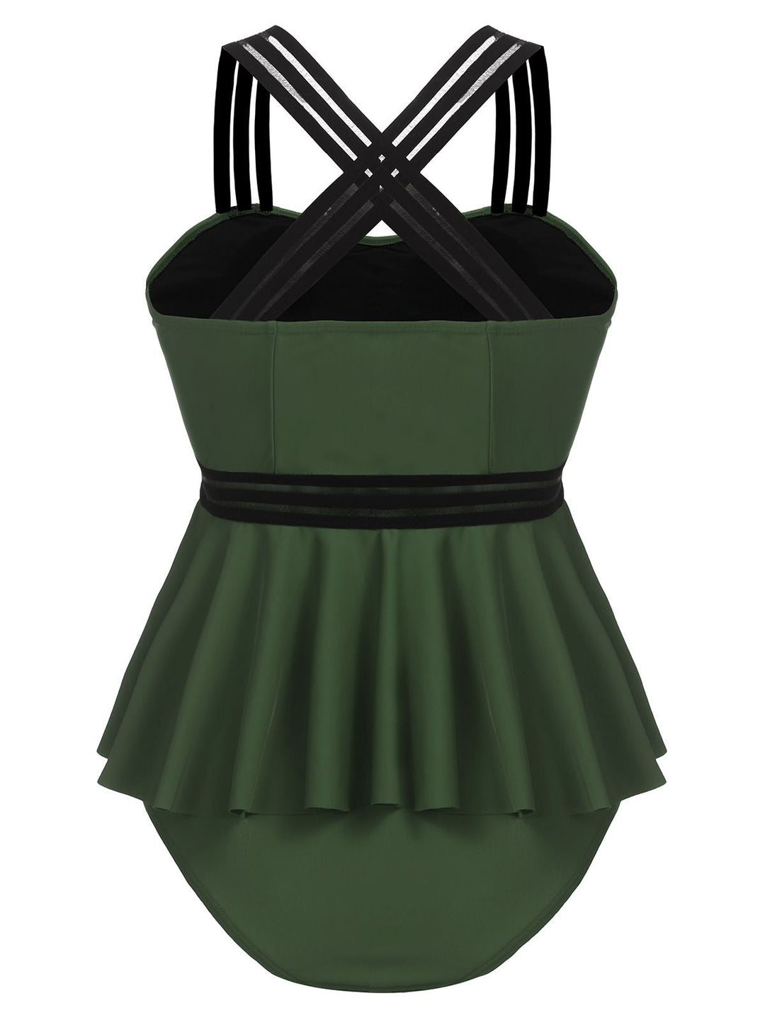 Solid Ruffle Criss Cross Tankini, classic vintage style elegant retro fashion - Image 9