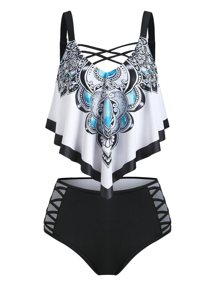 Spaghetti Strap Backless Tankini Set - vintage fashion, retro style