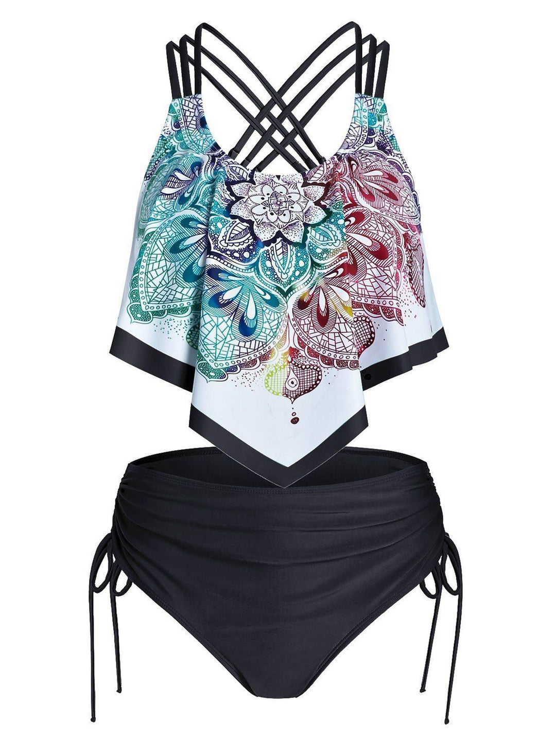 Spaghetti Strap Flower Tankini Set - vintage fashion, retro style