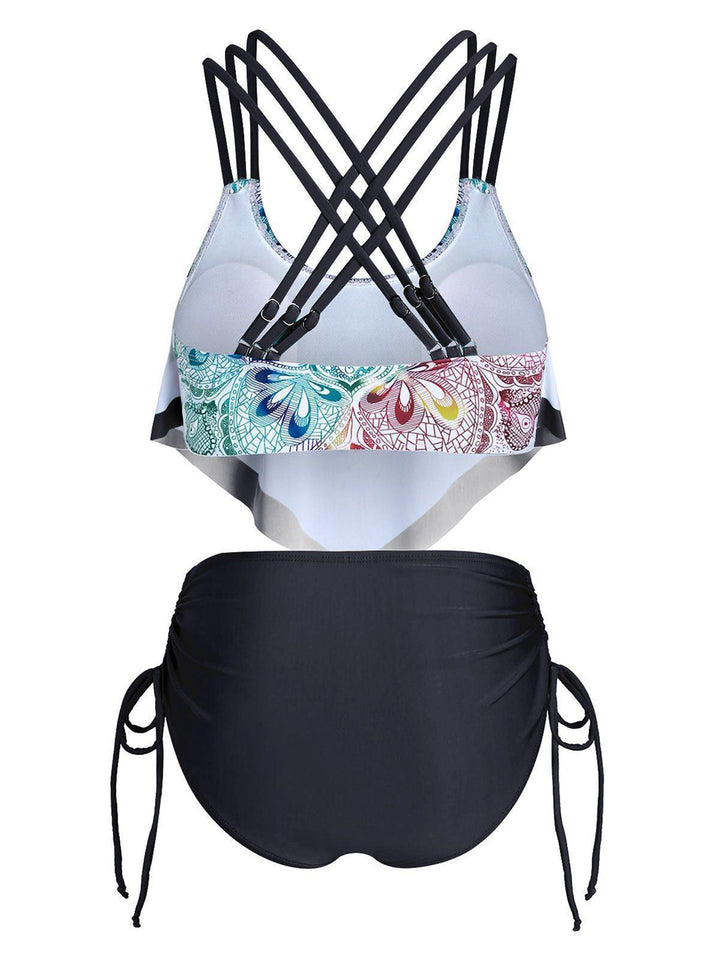 Spaghetti Strap Flower Tankini Set - vintage fashion, retro style
