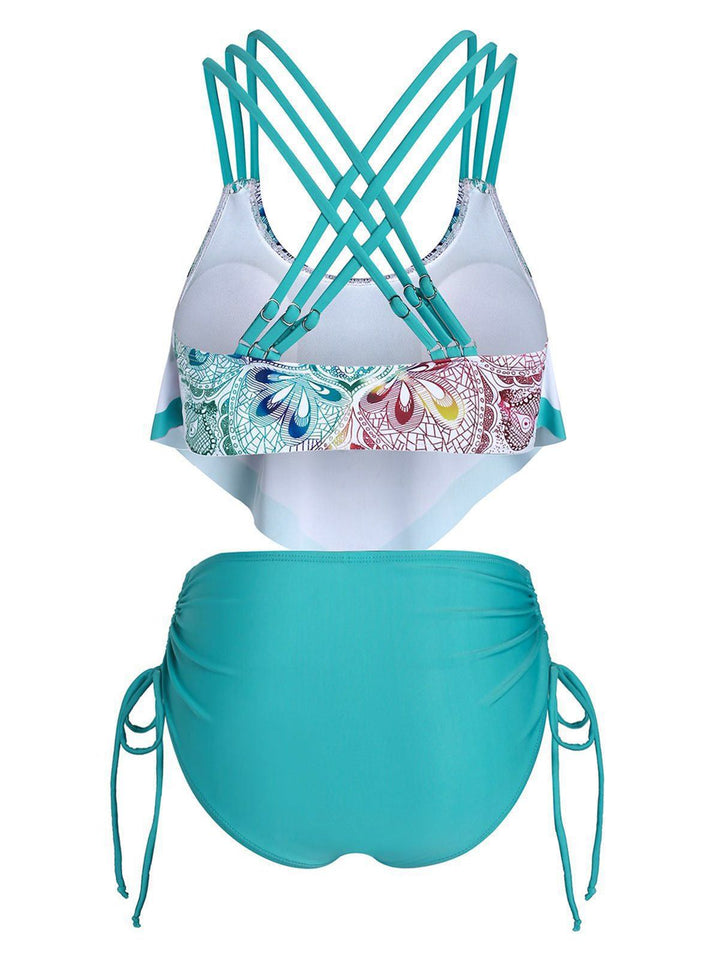 Spaghetti Strap Flower Tankini Set - vintage fashion, retro style