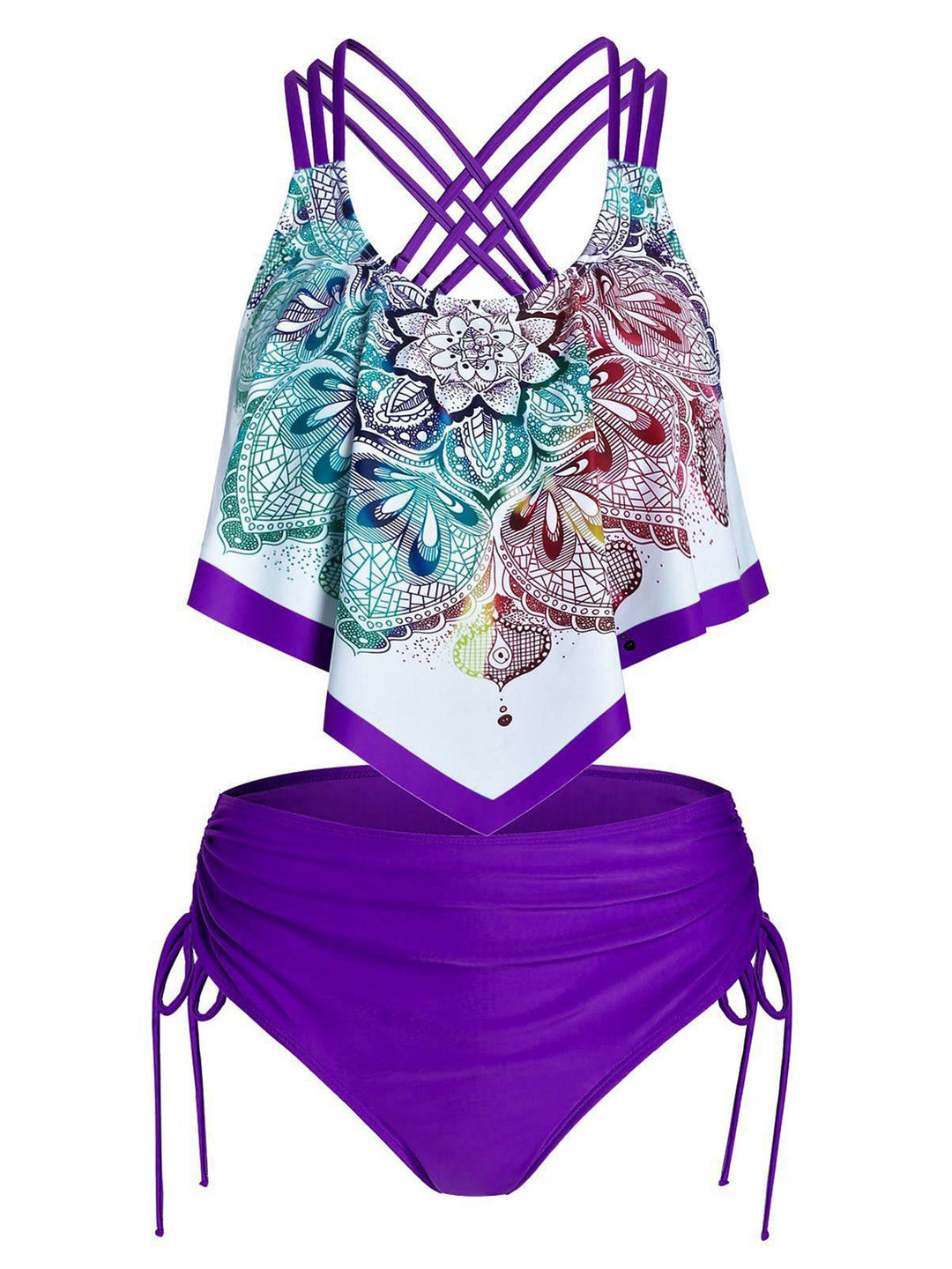 Spaghetti Strap Flower Tankini Set - vintage fashion, retro style