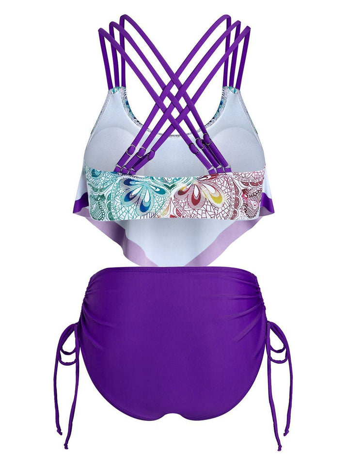 Spaghetti Strap Flower Tankini Set - vintage fashion, retro style