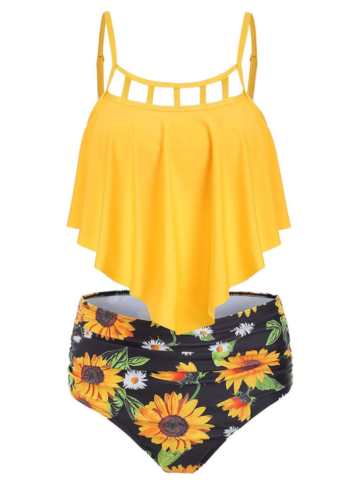 Spaghetti Strap Sunflowers Tankini Set - vintage fashion, retro style
