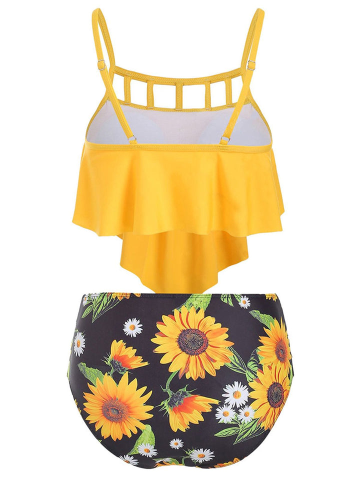Spaghetti Strap Sunflowers Tankini Set - vintage fashion, retro style