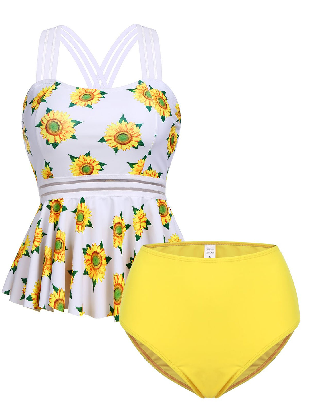 Sunflower Ruffle Criss Cross Tankini, classic vintage style elegant retro fashion - Image 2