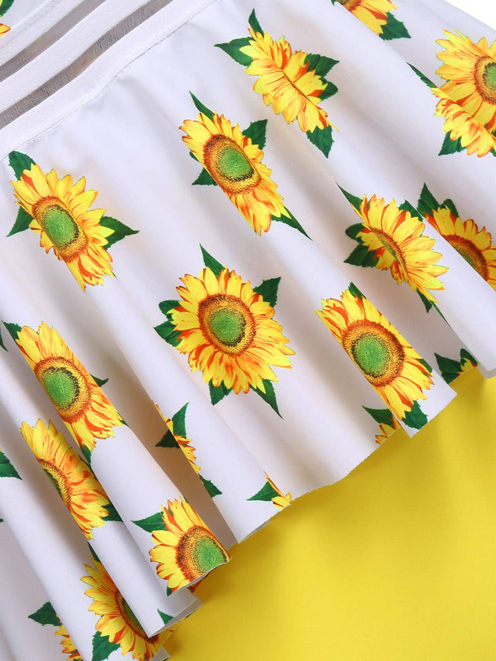 Sunflower Ruffle Criss Cross Tankini, classic vintage style elegant retro fashion - Image 4