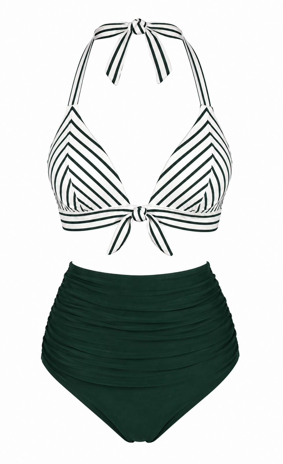 [Pre-Sale] Green Striped Halter Ruched Bikini Set, vintage swimsuit, swimwear - perfect for women who love vintage and retro fashion