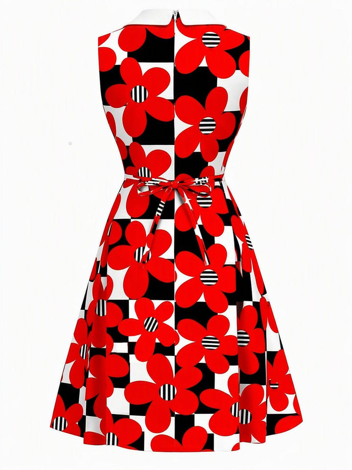 True Red 1960s Checkered Floral Bow Mod Dress, vintage dress, retro fashion - vintage inspired fashion