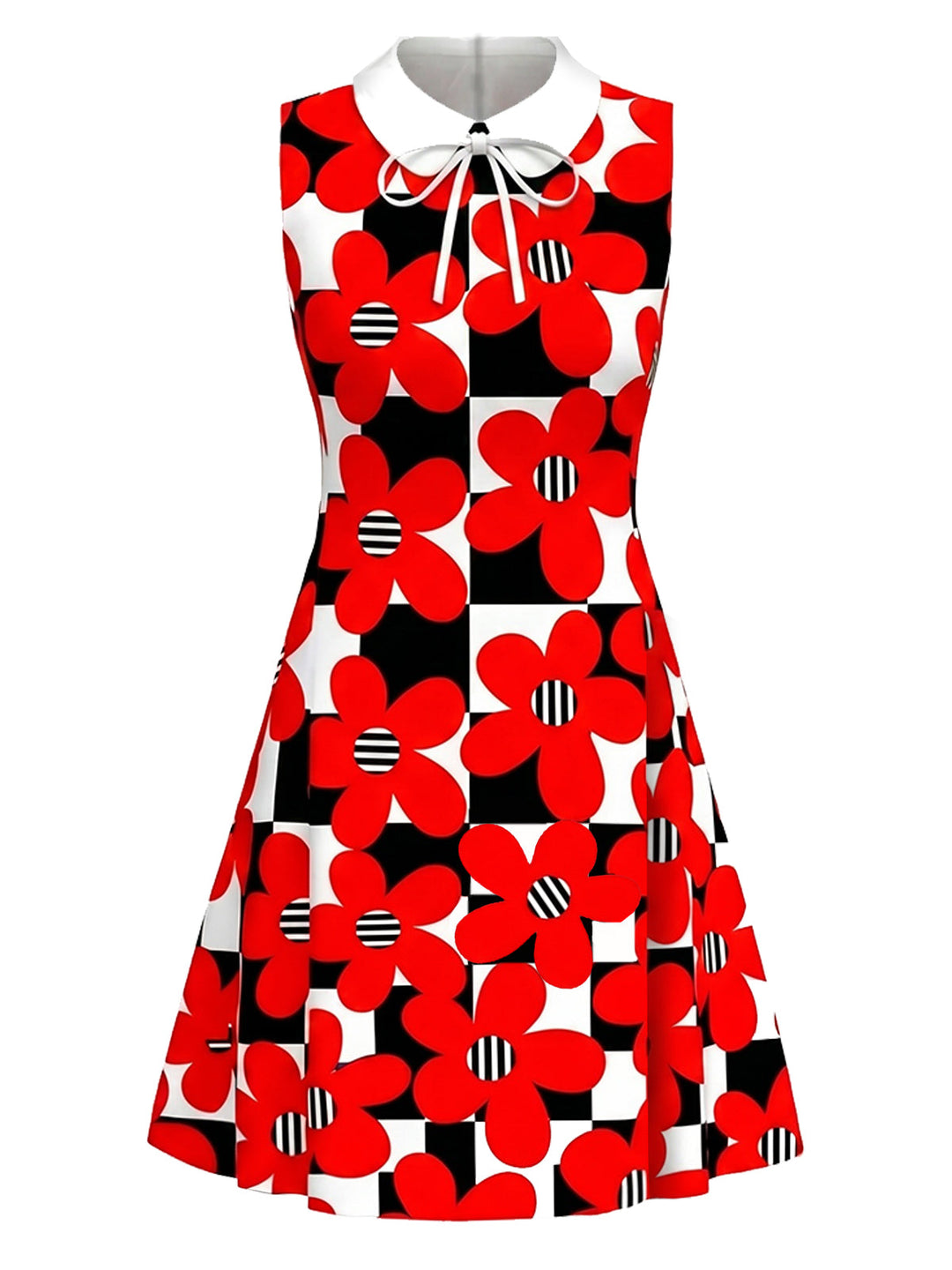 [Pre-Sale] True Red 1960s Plaid Floral Bow Dress 2