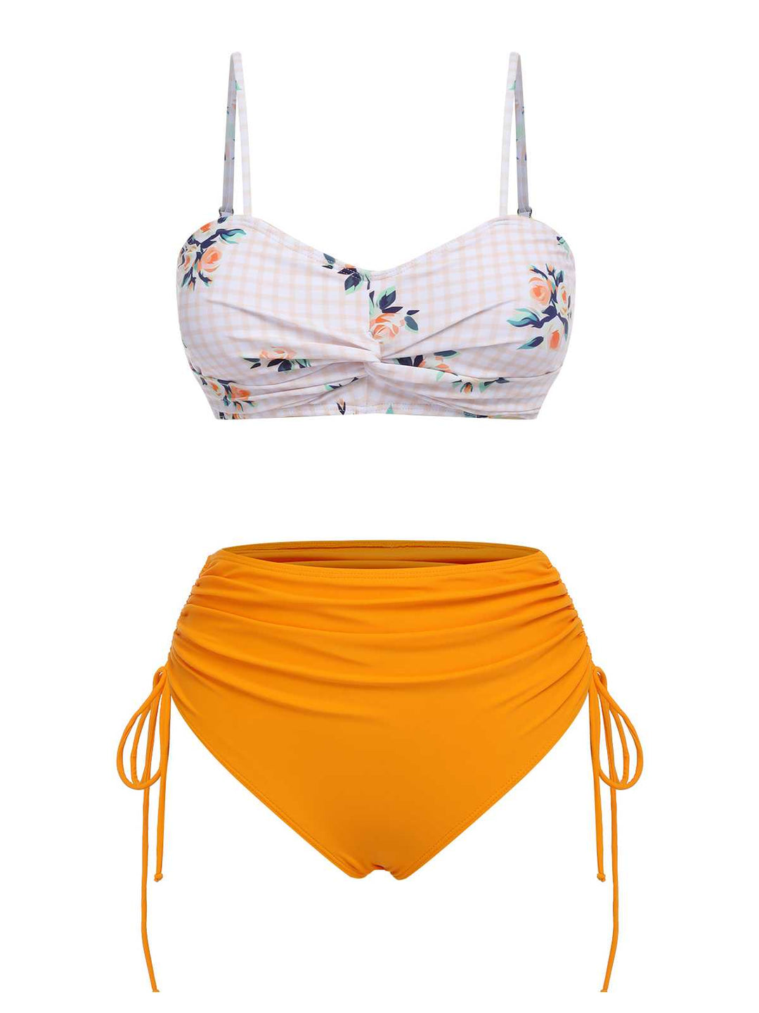 Turmeric Spaghetti Strap Roses Swimsuit: Riviera elegance, reimagined for her