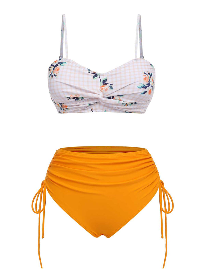 Turmeric Spaghetti Strap Roses Swimsuit: Riviera elegance, reimagined for her